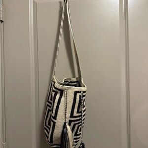 Wayuu Tribe Black & Cream Geometric Bucket Bag